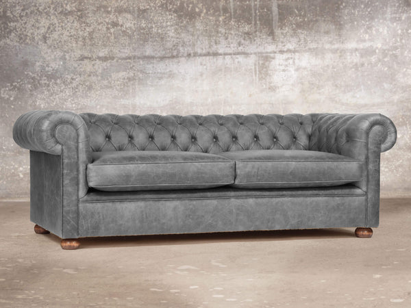 Hector Bigger 3 Seat Chesterfield Sofa In Grey Vintage Leather