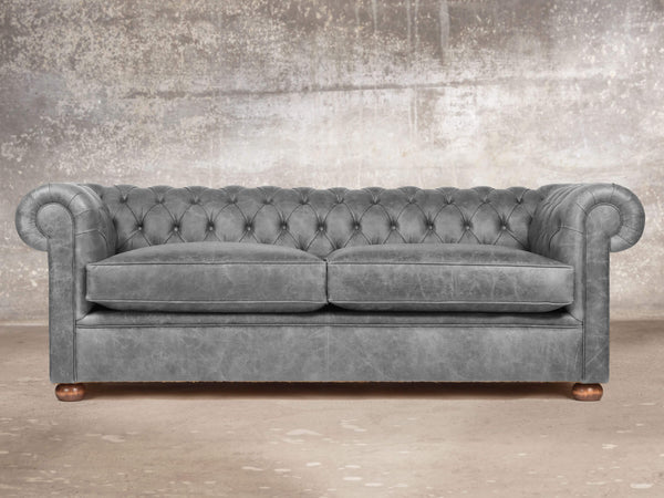 Hector Bigger 3 Seat Chesterfield Sofa In Grey Vintage Leather