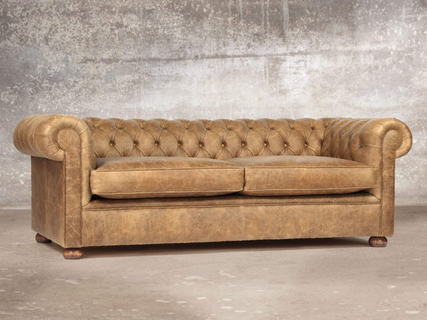 Hector Bigger 3 Seat Chesterfield Sofa In Tan Vintage Leather