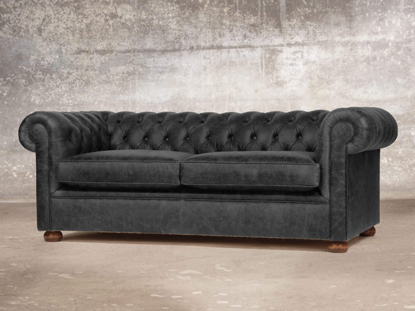 Hector 3 Seat Chesterfield Sofa In Black Vintage Leather