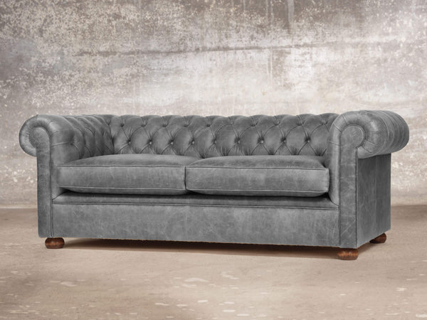 Hector 3 Seat Chesterfield Sofa In Grey Vintage Leather