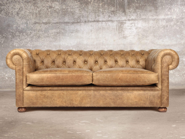 Hector 3 Seat Chesterfield Sofa In Tan Vintage Leather