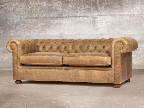 Hector 3 Seat Chesterfield Sofa In Tan Vintage Leather