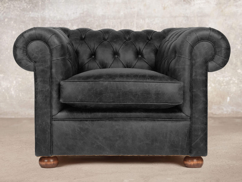 Hector Chesterfield Chair In Black Vintage Leather