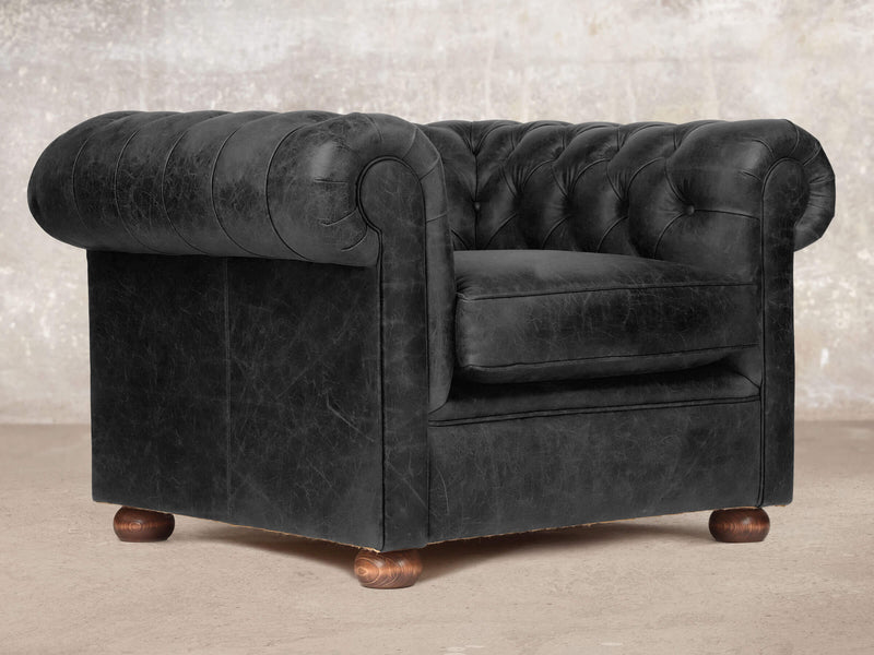 Hector Chesterfield Chair In Black Vintage Leather