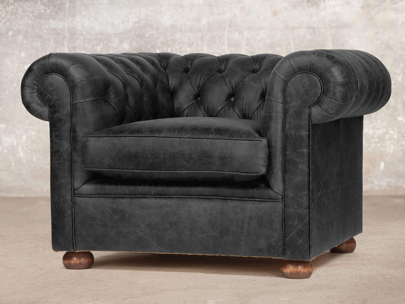 Hector Chesterfield Chair In Black Vintage Leather