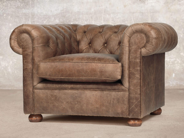 Hector Chesterfield Chair In Brown Vintage Leather