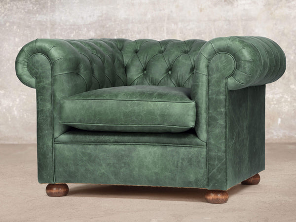 Hector Chesterfield Chair In Green Vintage Leather