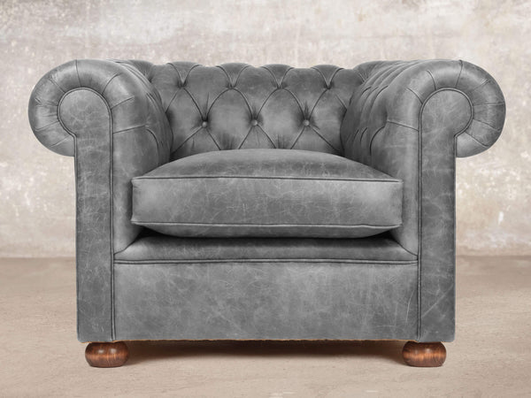 Hector Chesterfield Chair In Grey Vintage Leather