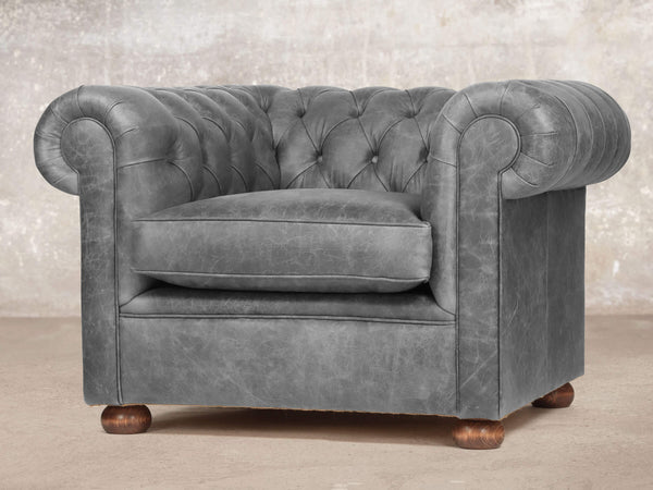 Hector Chesterfield Chair In Grey Vintage Leather