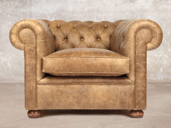 Hector Chesterfield Chair In Tan Vintage Leather