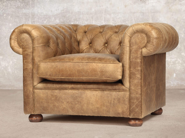 Hector Chesterfield Chair In Tan Vintage Leather