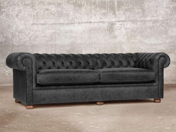 Hector 4 Seat Chesterfield Sofa In Black Vintage Leather