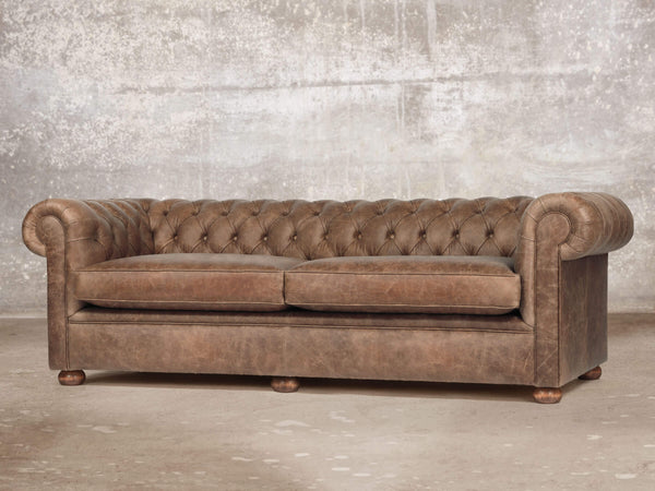 Hector 4 Seat Chesterfield Sofa In Brown Vintage Leather