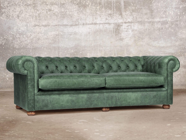 Hector 4 Seat Chesterfield Sofa In Green Vintage Leather