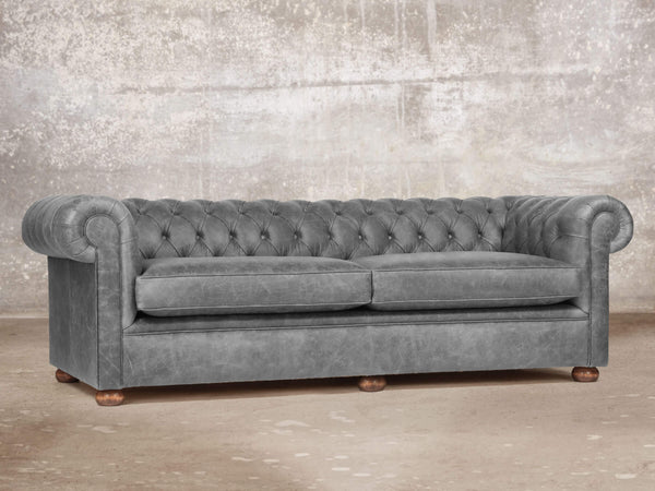 Hector 4 Seat Chesterfield Sofa In Grey Vintage Leather