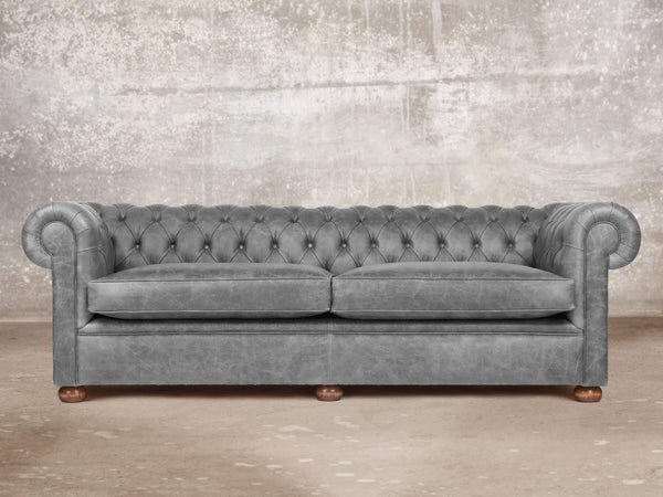 Hector 4 Seat Chesterfield Sofa In Grey Vintage Leather