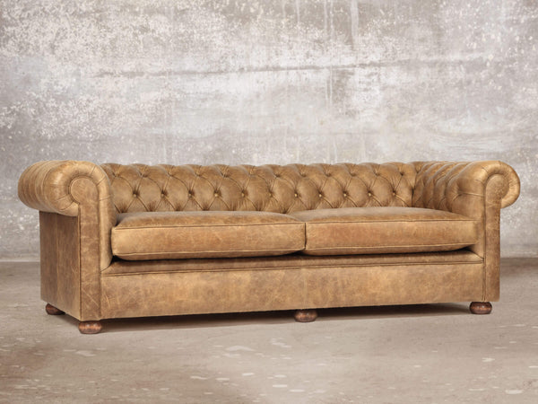 Hector 4 Seat Chesterfield Sofa In Tan Vintage Leather