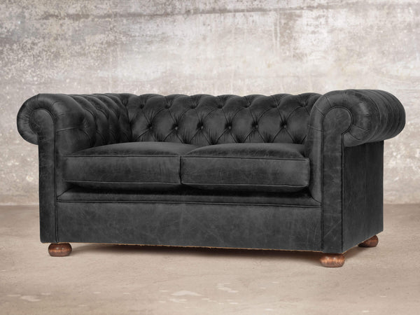 Hector Snug 2 Seat Chesterfield Sofa In Black Vintage Leather