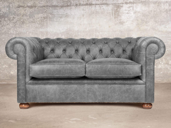 Hector Snug 2 Seat Chesterfield Sofa In Grey Vintage Leather