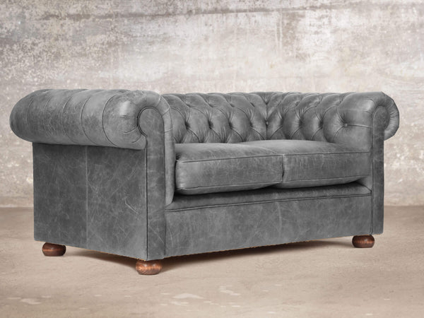 Hector Snug 2 Seat Chesterfield Sofa In Grey Vintage Leather