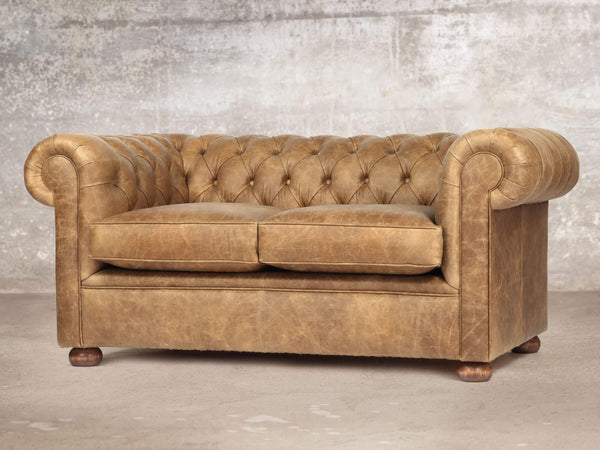 Hector Snug 2 Seat Chesterfield Sofa In Tan Vintage Leather