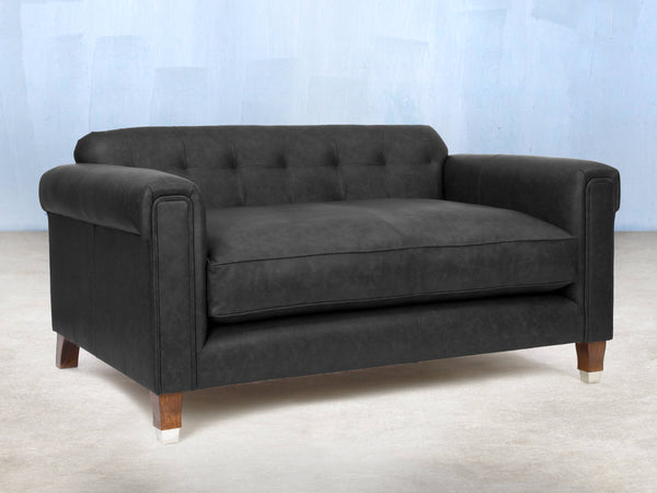 Hipster 2 Seat Chesterfield Sofa In Coal Ol' School Leather