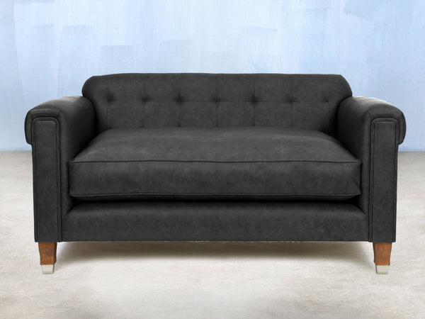 Hipster 2 Seat Chesterfield Sofa In Coal Ol' School Leather