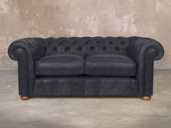 Ol' Cully 2 Seat Chesterfield Sofa In Raven Seasoned Leather