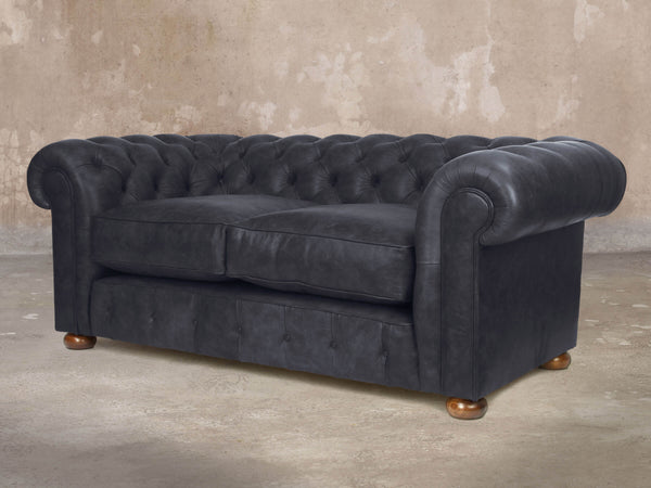 Ol' Cully 2 Seat Chesterfield Sofa In Raven Seasoned Leather