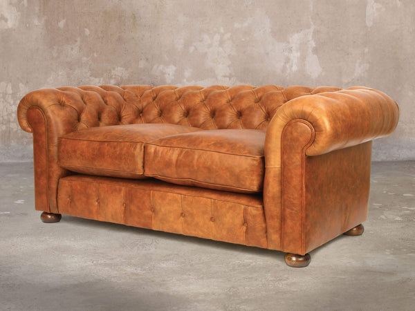 Ol' Cully 2 Seat Chesterfield Sofa In Rust Seasoned Leather