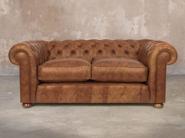 Ol' Cully 2 Seat Chesterfield Sofa In Walnut Seasoned Leather