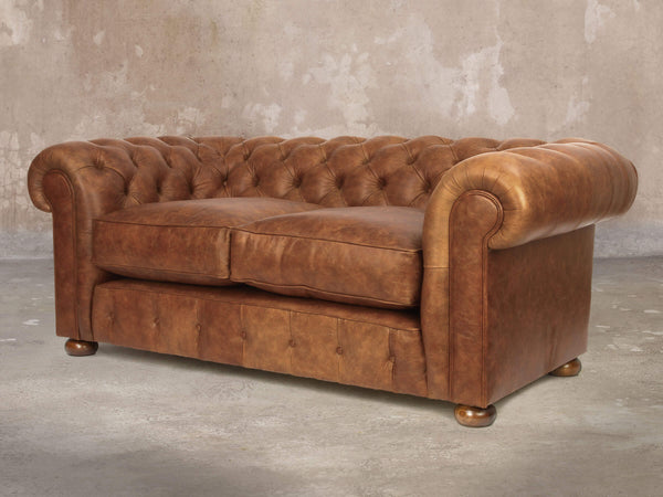 Ol' Cully 2 Seat Chesterfield Sofa In Walnut Seasoned Leather