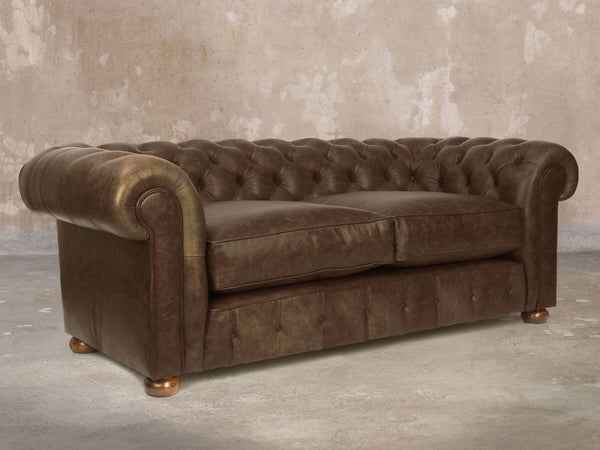 Ol' Cully 3 Seat Chesterfield Sofa In Chocolate Seasoned Leather