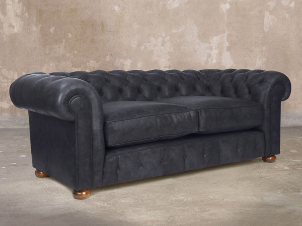 Ol' Cully 3 Seat Chesterfield Sofa In Raven Seasoned Leather