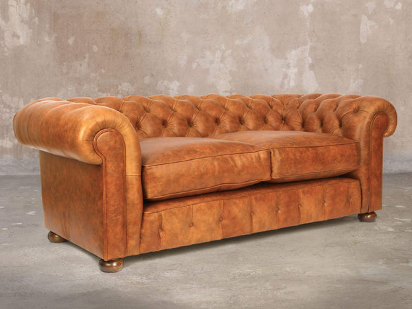 Ol' Cully 3 Seat Chesterfield Sofa In Rust Seasoned Leather