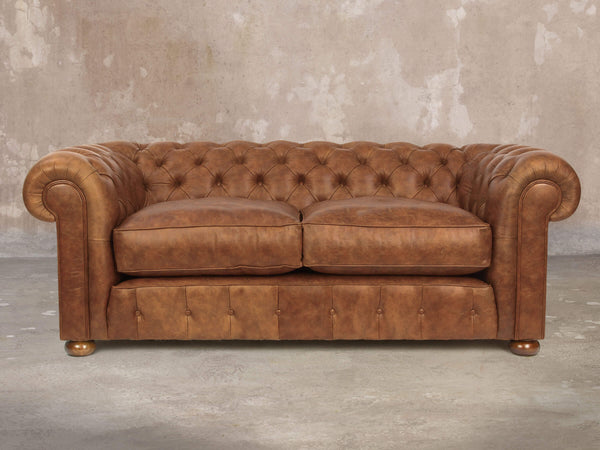 Ol' Cully 3 Seat Chesterfield Sofa In Walnut Seasoned Leather