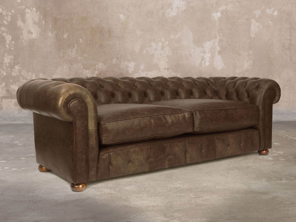 Ol' Cully 4 Seat Chesterfield Sofa In Chocolate Seasoned Leather