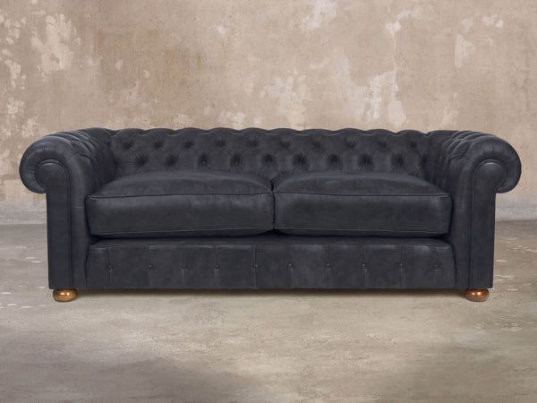 Ol' Cully 4 Seat Chesterfield Sofa In Raven Seasoned Leather