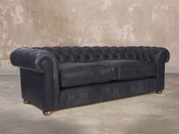 Ol' Cully 4 Seat Chesterfield Sofa In Raven Seasoned Leather