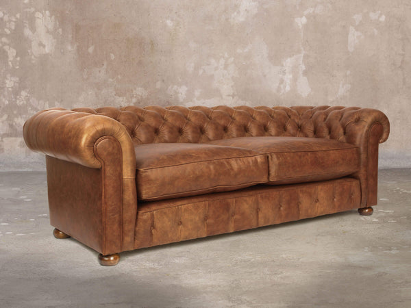 Ol' Cully 4 Seat Chesterfield Sofa In Walnut Seasoned Leather