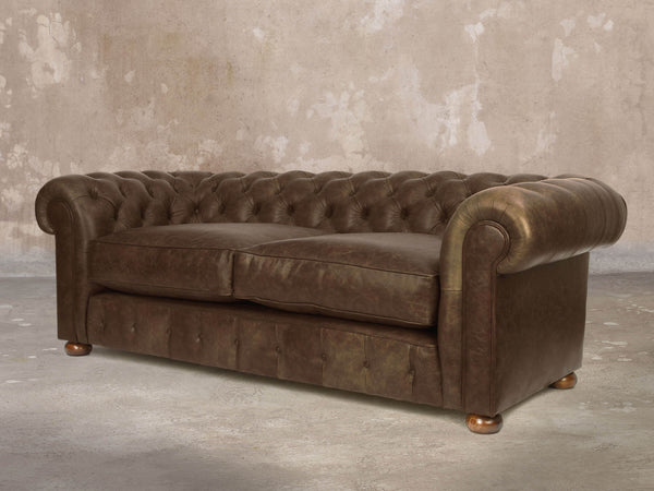 Ol' Cully Bigger 3 Seat Chesterfield Sofa In Chocolate Seasoned Leather