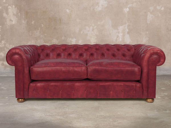 Ol' Cully Bigger 3 Seat Chesterfield Sofa In Currant Seasoned Leather