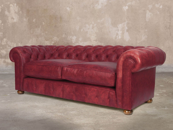 Ol' Cully Bigger 3 Seat Chesterfield Sofa In Currant Seasoned Leather