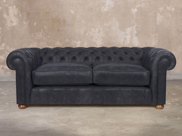 Ol' Cully Bigger 3 Seat Chesterfield Sofa In Raven Seasoned Leather