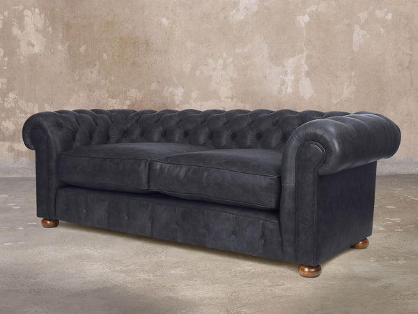 Ol' Cully Bigger 3 Seat Chesterfield Sofa In Raven Seasoned Leather