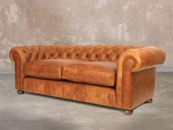 Ol' Cully Bigger 3 Seat Chesterfield Sofa In Rust Seasoned Leather