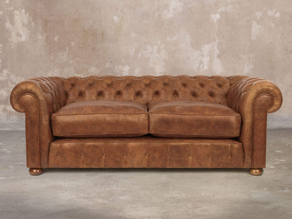 Ol' Cully Bigger 3 Seat Chesterfield Sofa In Walnut Seasoned Leather