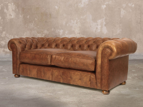 Ol' Cully Bigger 3 Seat Chesterfield Sofa In Walnut Seasoned Leather