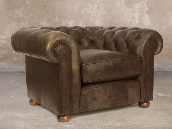 Ol' Cully Chesterfield Chair In Chocolate Seasoned Leather